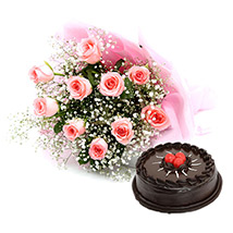 Mothers Day-Pink Roses with Cake